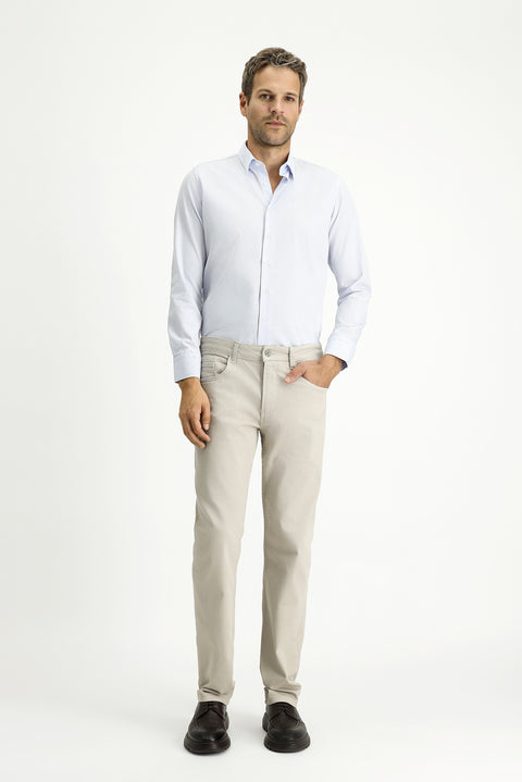 Açık Mavi Uzun Kol Slim Fit Dar Kesim Non Iron Klasik Desenli Pamuklu Gömlek