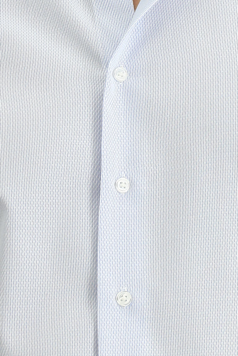 Açık Mavi Uzun Kol Slim Fit Dar Kesim Non Iron Klasik Desenli Pamuklu Gömlek