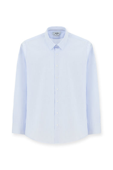 Açık Mavi Uzun Kol Slim Fit Dar Kesim Non Iron Klasik Desenli Pamuklu Gömlek