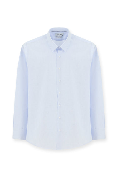 Açık Mavi Uzun Kol Slim Fit Dar Kesim Non Iron Klasik Desenli Pamuklu Gömlek