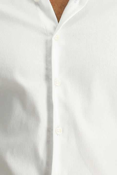 Beyaz Techno-Line Uzun Kol Slim Fit Dar Kesim Pamuklu Desenli Gömlek