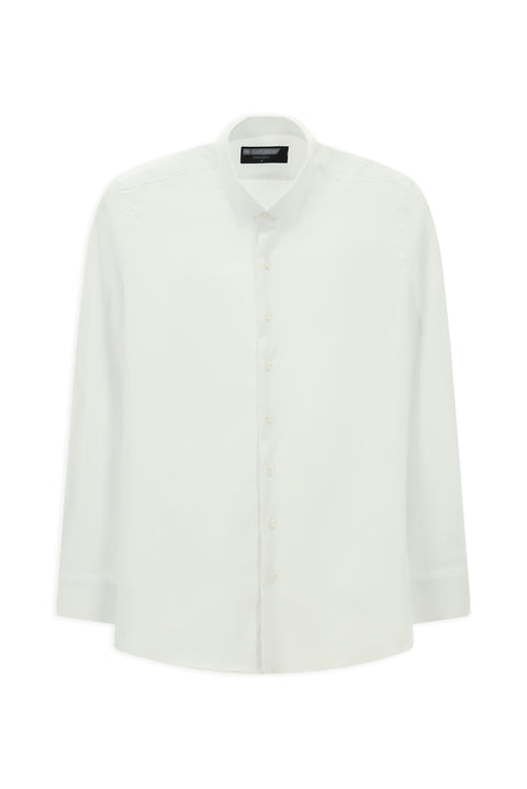 Beyaz Techno-Line Uzun Kol Slim Fit Dar Kesim Pamuklu Desenli Gömlek