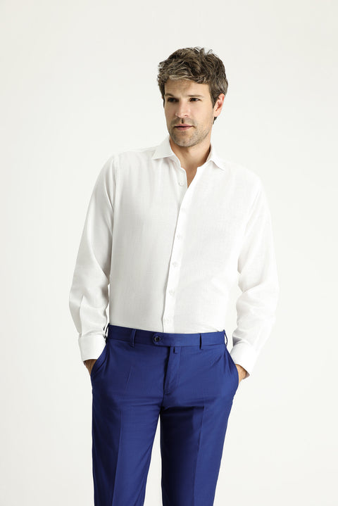 Beyaz Uzun Kol Klasik Desenli Pamuk Gömlek