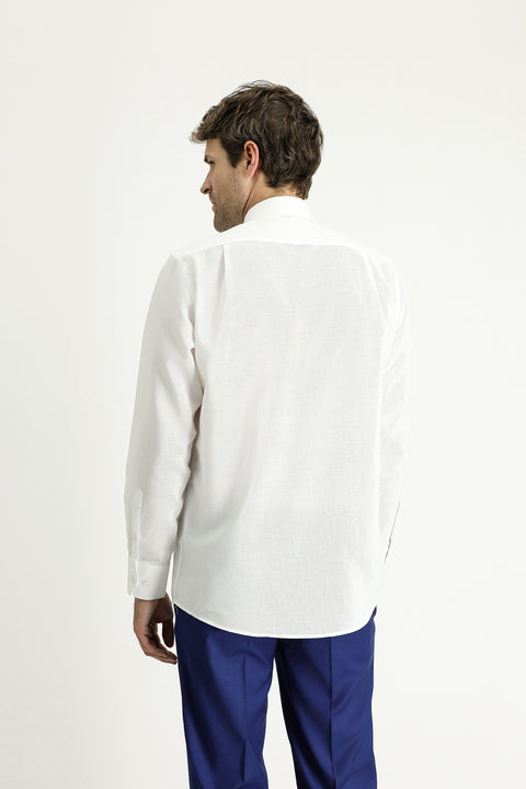 Beyaz Uzun Kol Klasik Desenli Pamuk Gömlek