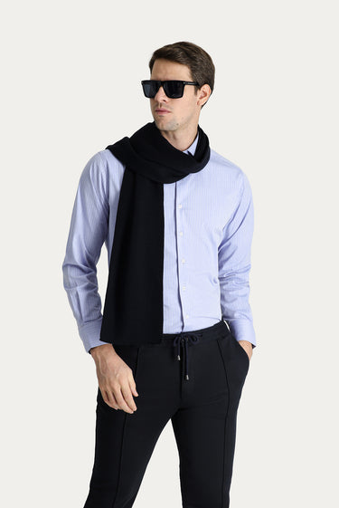 Havacı Mavi Uzun Kol Klasik Çizgili Pamuk Gömlek