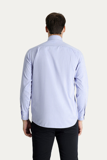 Havacı Mavi Uzun Kol Klasik Çizgili Pamuk Gömlek