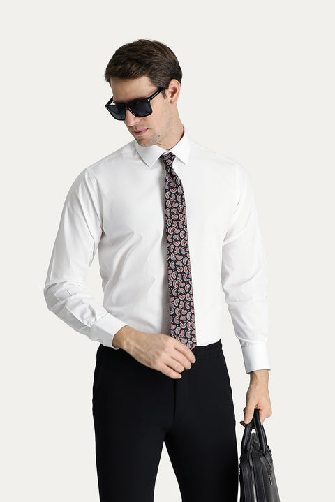 Beyaz Uzun Kol Klasik Çizgili Pamuk Gömlek