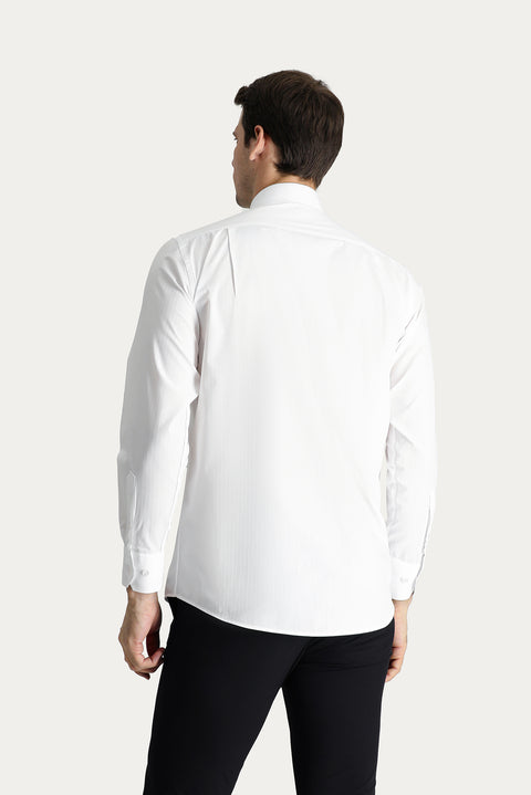 Beyaz Uzun Kol Klasik Çizgili Pamuk Gömlek