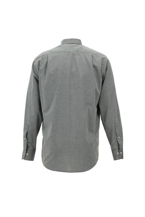 Açık Siyah Uzun Kol Regular Fit Oxford Desenli Pamuk Düğmeli Yaka Gömlek