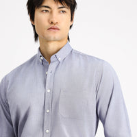 Koyu Lacivert Uzun Kol Regular Fit Oxford Desenli Pamuk Düğmeli Yaka Gömlek