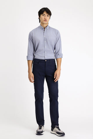  Koyu Lacivert Uzun Kol Regular Fit Oxford Desenli Pamuk Düğmeli Yaka Gömlek