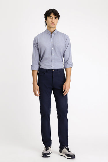  Koyu Lacivert Uzun Kol Regular Fit Oxford Desenli Pamuk Düğmeli Yaka Gömlek