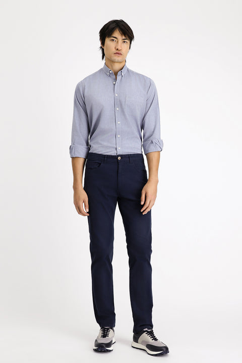 Koyu Lacivert Uzun Kol Regular Fit Oxford Desenli Pamuk Düğmeli Yaka Gömlek