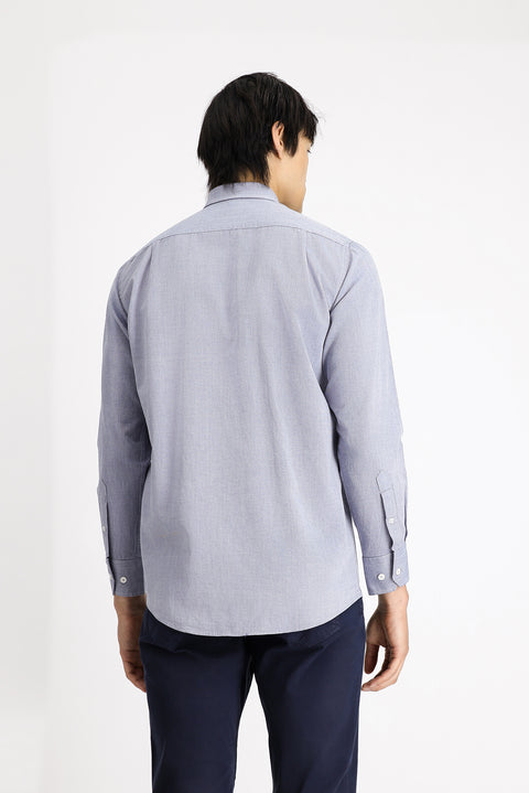 Koyu Lacivert Uzun Kol Regular Fit Oxford Desenli Pamuk Düğmeli Yaka Gömlek