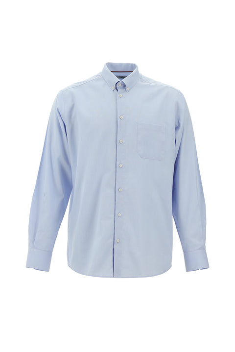 Açık Mavi Uzun Kol Regular Fit Oxford Desenli Pamuk Düğmeli Yaka Gömlek