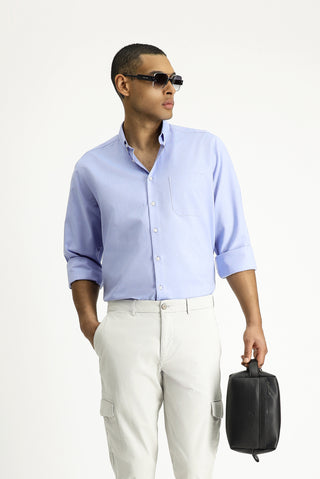  Koyu Mavi  Uzun Kol Regular Fit Oxford Desenli Pamuk Düğmeli Yaka Gömlek