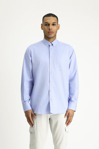  Koyu Mavi  Uzun Kol Regular Fit Oxford Desenli Pamuk Düğmeli Yaka Gömlek