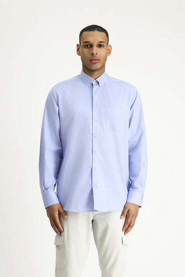  Koyu Mavi  Uzun Kol Regular Fit Oxford Desenli Pamuk Düğmeli Yaka Gömlek