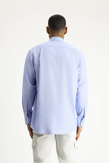 Koyu Mavi  Uzun Kol Regular Fit Oxford Desenli Pamuk Düğmeli Yaka Gömlek