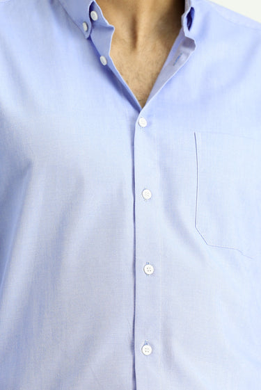 Koyu Mavi  Uzun Kol Regular Fit Oxford Desenli Pamuk Düğmeli Yaka Gömlek
