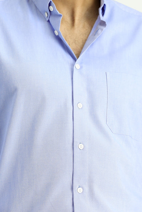 Koyu Mavi  Uzun Kol Regular Fit Oxford Desenli Pamuk Düğmeli Yaka Gömlek