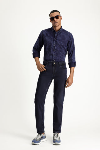  İndigo Uzun Kol Regular Fit Desenli Denim Pamuk Gömlek