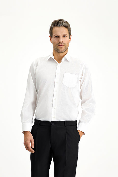 Beyaz Uzun Kol Klasik Desenli Non Iron Pamuk Gömlek