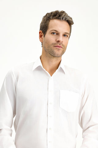  Beyaz Uzun Kol Klasik Desenli Non Iron Pamuk Gömlek