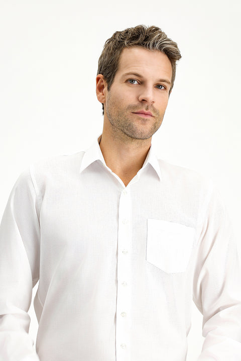 Beyaz Uzun Kol Klasik Desenli Non Iron Pamuk Gömlek