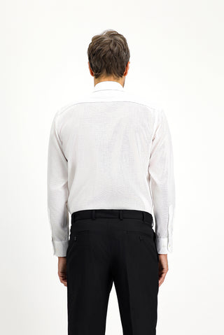  Beyaz Uzun Kol Klasik Desenli Non Iron Pamuk Gömlek