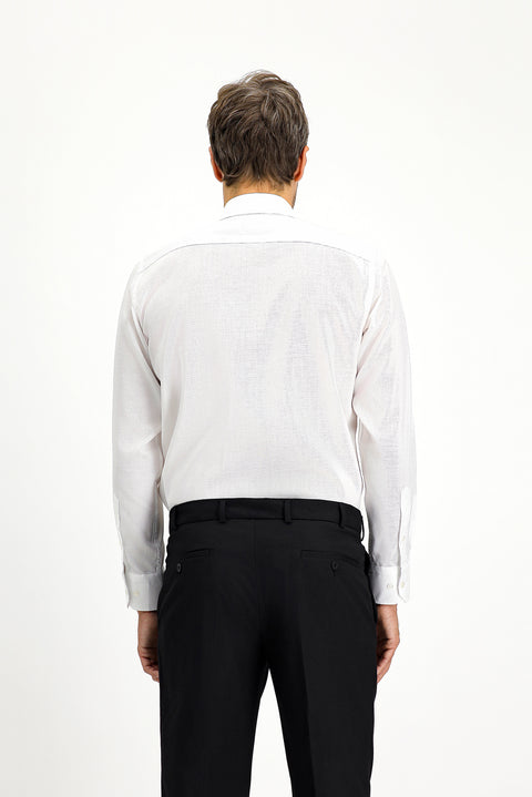 Beyaz Uzun Kol Klasik Desenli Non Iron Pamuk Gömlek