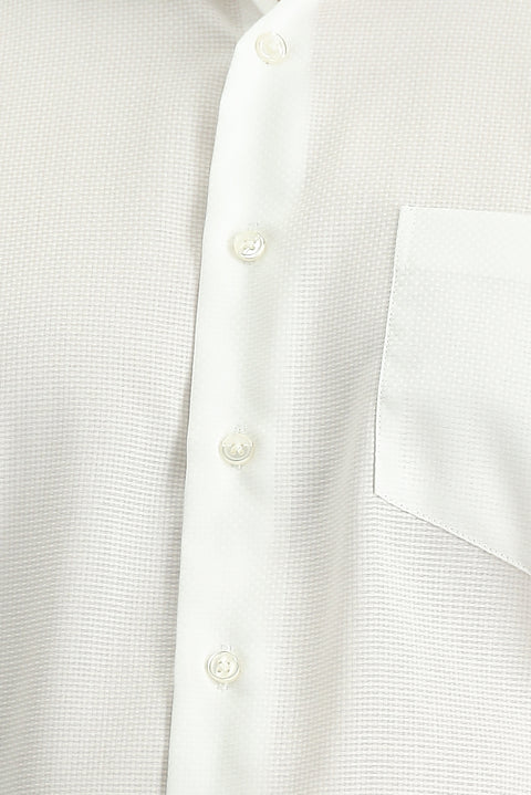 Beyaz Uzun Kol Klasik Desenli Non Iron Pamuk Gömlek