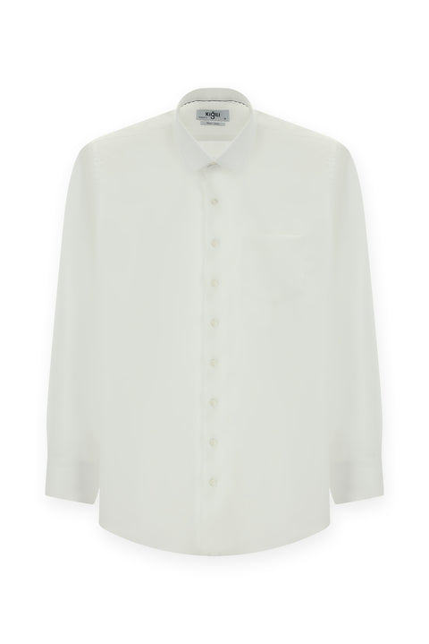 Beyaz Uzun Kol Klasik Desenli Non Iron Pamuk Gömlek