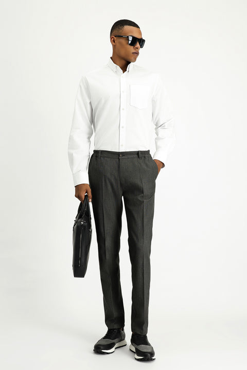 Beyaz Uzun Kol Regular Fit Desenli Pamuk Gömlek