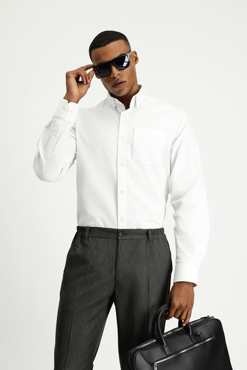 Beyaz Uzun Kol Regular Fit Desenli Pamuk Gömlek