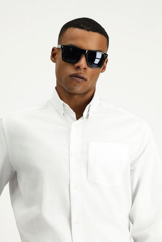  Beyaz Uzun Kol Regular Fit Desenli Pamuk Gömlek