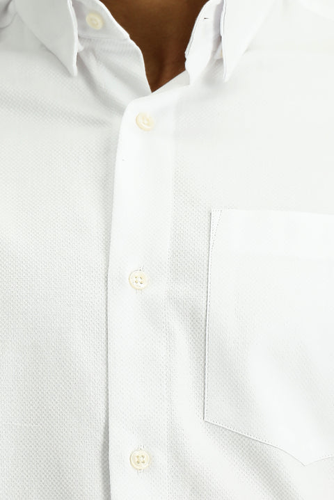 Beyaz Uzun Kol Regular Fit Desenli Pamuk Gömlek