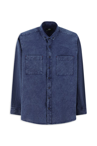  İndigo Uzun Kol Regular Fit Desenli Pamuk Düğmeli Yaka Denim Görünümlü Gömlek
