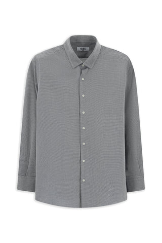  Siyah Uzun Kol Regular Fit Desenli Pamuk Düğmeli Yaka Oxford Gömlek