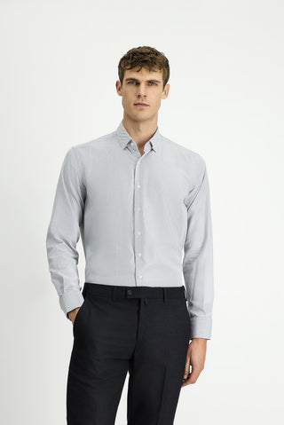  Orta Gri Uzun Kol Regular Fit Desenli Pamuk Düğmeli Yaka Oxford Gömlek