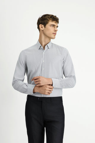  Orta Gri Uzun Kol Regular Fit Desenli Pamuk Düğmeli Yaka Oxford Gömlek