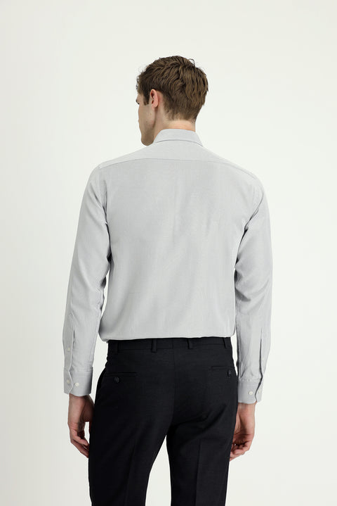 Orta Gri Uzun Kol Regular Fit Desenli Pamuk Düğmeli Yaka Oxford Gömlek