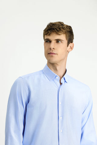  Açık Mavi Uzun Kol Regular Fit Desenli Pamuk Düğmeli Yaka Oxford Gömlek