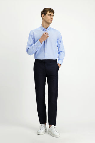  Açık Mavi Uzun Kol Regular Fit Desenli Pamuk Düğmeli Yaka Oxford Gömlek