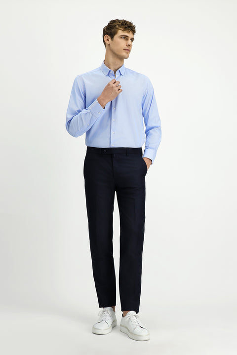 Açık Mavi Uzun Kol Regular Fit Desenli Pamuk Düğmeli Yaka Oxford Gömlek