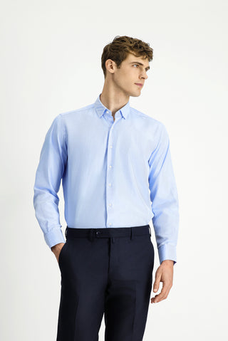  Açık Mavi Uzun Kol Regular Fit Desenli Pamuk Düğmeli Yaka Oxford Gömlek