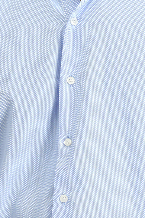 Açık Mavi Uzun Kol Regular Fit Desenli Pamuk Düğmeli Yaka Oxford Gömlek