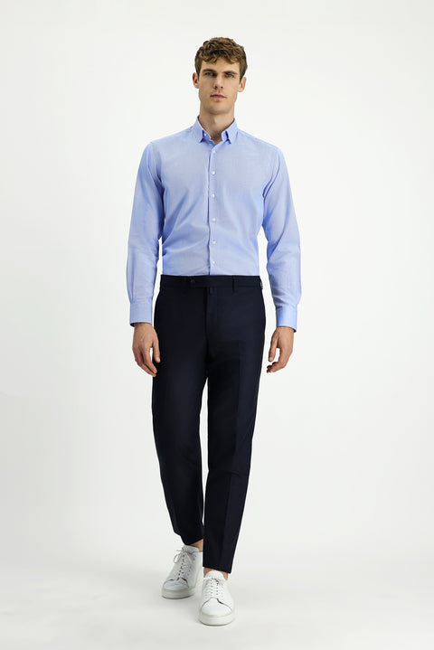 Mavi Uzun Kol Regular Fit Desenli Pamuk Düğmeli Yaka Oxford Gömlek