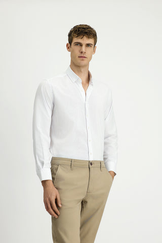  Beyaz Uzun Kol Regular Fit Desenli Pamuk Düğmeli Yaka Oxford Gömlek