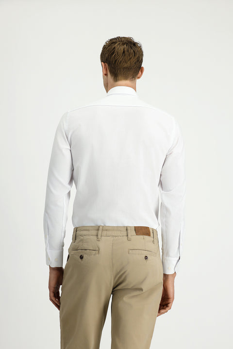 Beyaz Uzun Kol Regular Fit Desenli Pamuk Düğmeli Yaka Oxford Gömlek